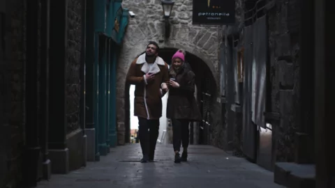 Couple exploring Kilkenny City during Autumn