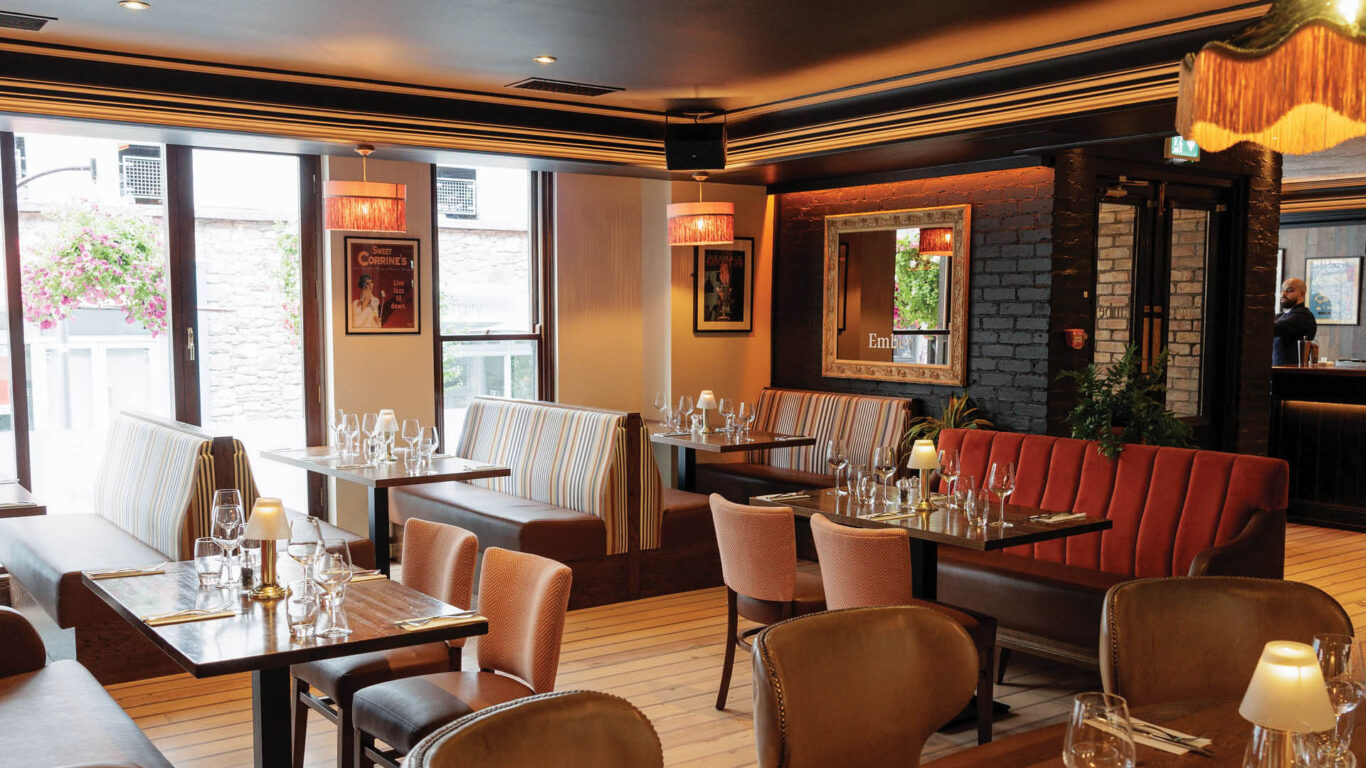 Ember Restaurant: a stylish restaurant interior at Kilkenny Hibernian Hotel with modern seating